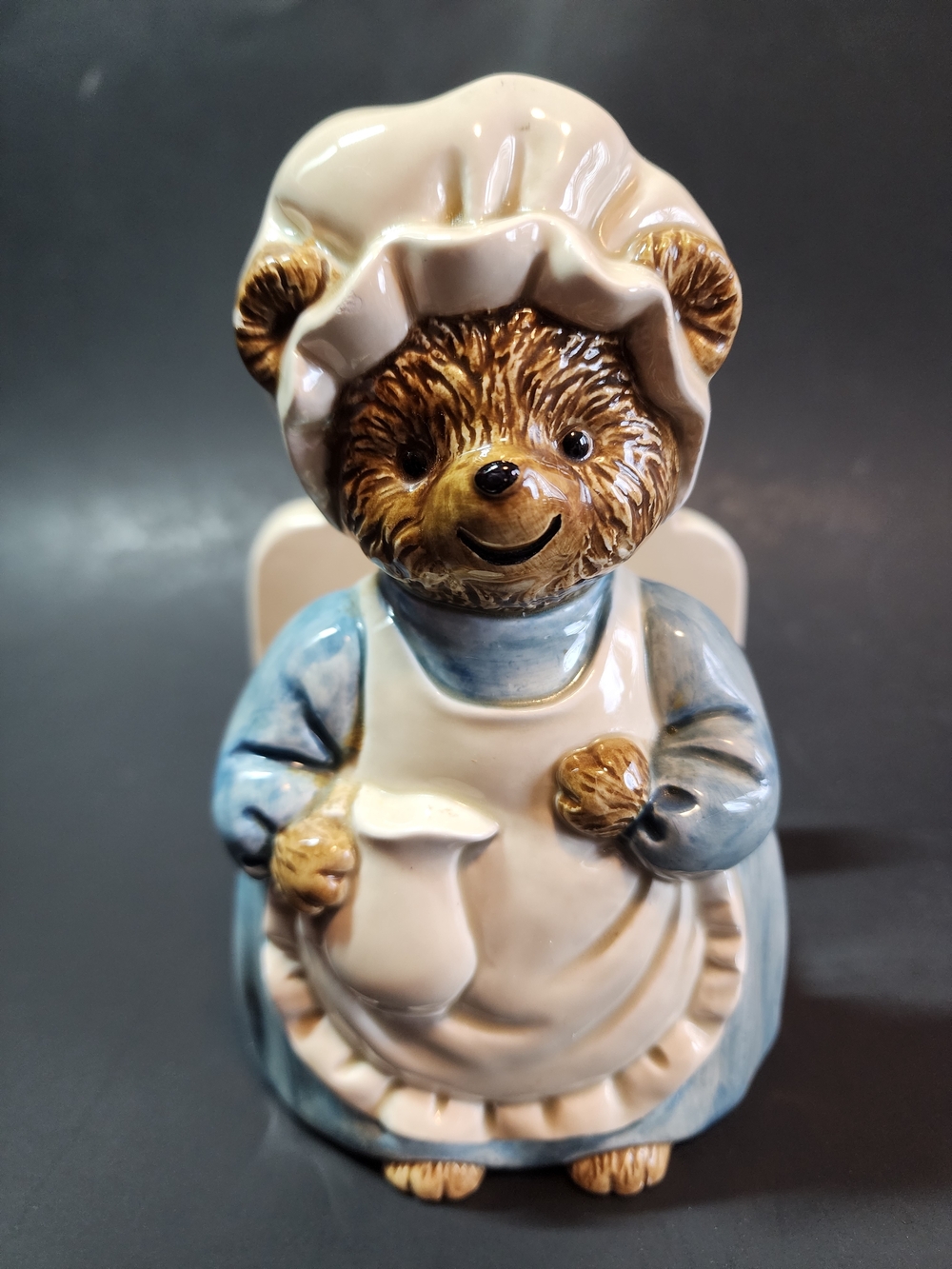 Vintage Otagiri Whimsical Figural Brown Mama Bear Apron Napkins Holder
